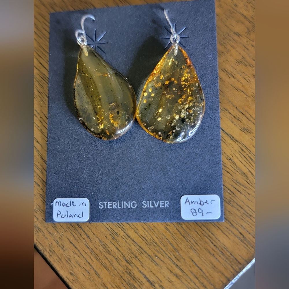 Beautiful Amber Sterling Silver Earrings, made in Poland - Picture 2 of 3